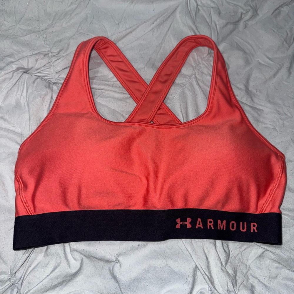 Under Armour Coral Sports Bra with Black Logo Band